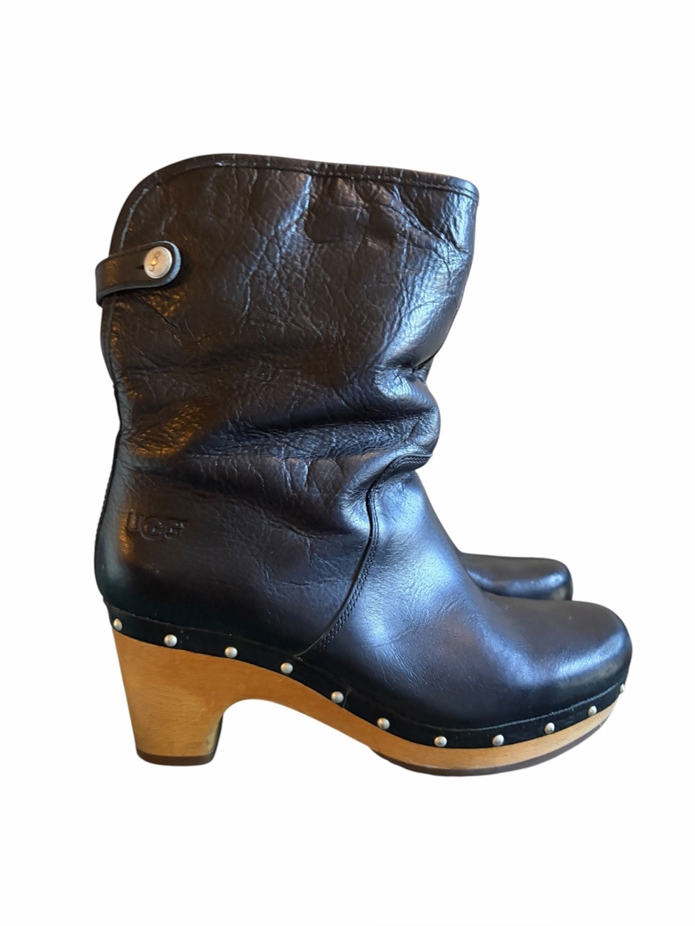 Ugg Lynnea Black Leather and Shearling Clog Boots